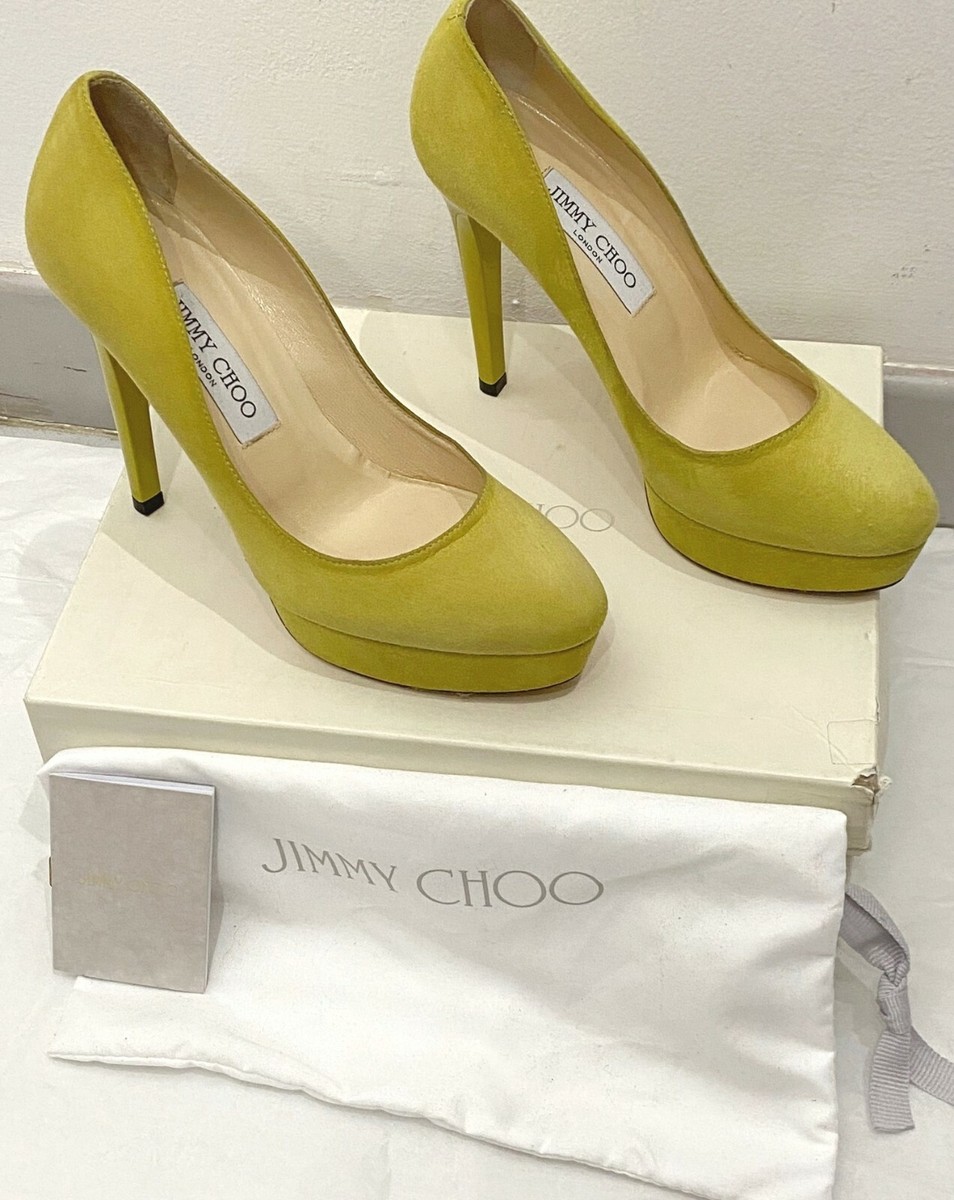Jimmy Choo Alex Suede Platform 110mm Pumps Yellow-Lime sz US 7.5 