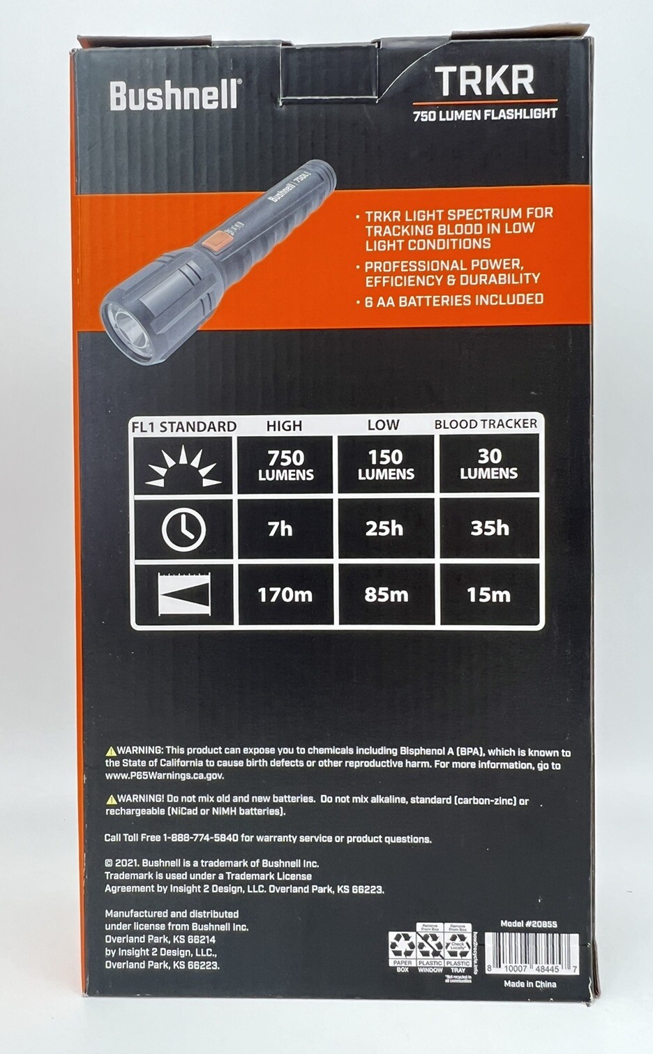 Bushnell TRKR 750 Lumen LED Flashlight (6 AA Batteries Included) Black