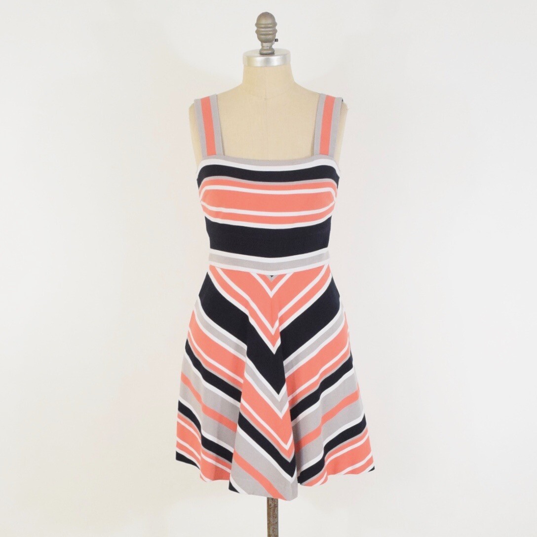 Banana Republic 4 Dress MILLY Collection Coral Striped Knit Fit & Flare Mini
