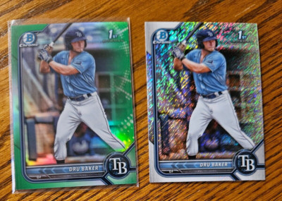 Dru Baker 1st -2022 Bowman Chrome Green Refractor #/99 +Shimmer BCP-176 -TB Rays
