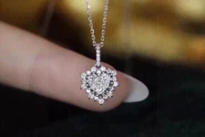 1.25Ct Round Cut Lab Created Diamond Halo Heart Pendant 14k White Gold Over