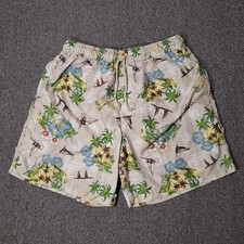 Trader Bay Swim Shorts Mens Large Tan Floral Beach Tropical Mesh Brief Trunks