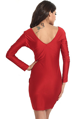 Solid Body Hugging Plunging V Neck Midi Dress Red Medium | eBay