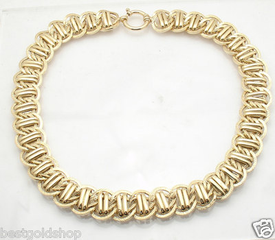 18 Zoll zweireihige Eisenbahn Panzerkette Gliederkette Halskette 14K Gelbgold plattiert Silber 
