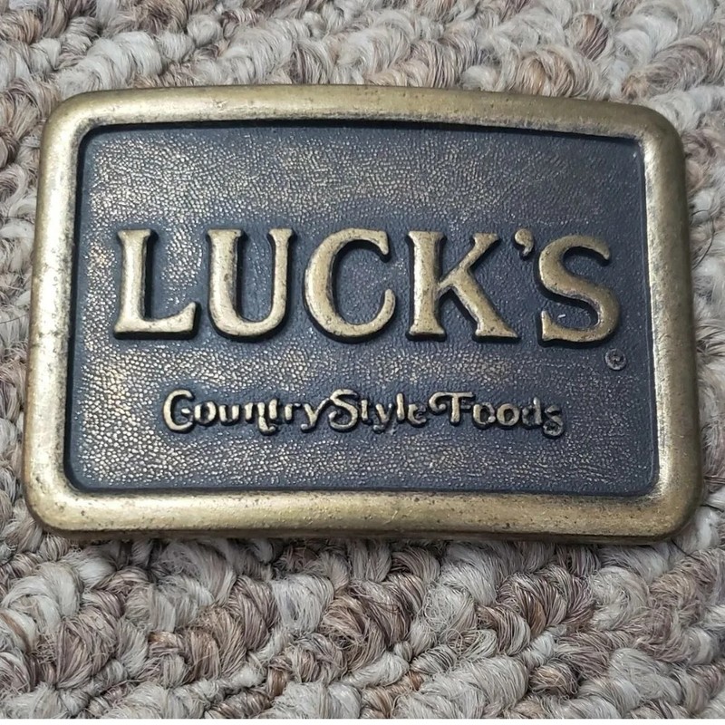 Vintage Luck's Country Style Foods Brass Belt Buckle Western/cowboys/the South/