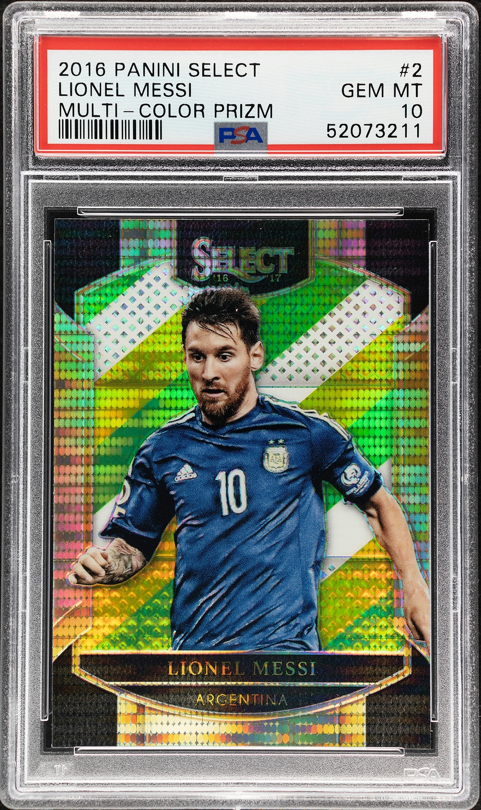 2016 Panini Select Lionel Messi Multi Color Prizm #2 PSA 10