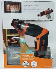 Black + Decker 4V MAX Pivot Cordless Screwdriver w/ Accessory Kit Model BDCS40BI