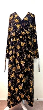One Clothing Los Angeles sz L Faux Wrap Maxi Dress dark blue floral print 4588