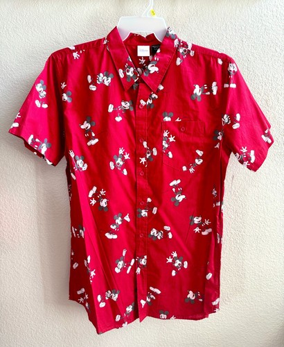 Disney Mickey Mouse Red Hawaiian Shirt Men Size L NEW!