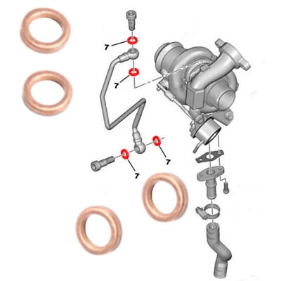 4 Joints Tuyau Graissage Turbocompresseur Turbo 1,6 HDI TDCI MZ-CD 1,6d = 015708 - Photo 1/3