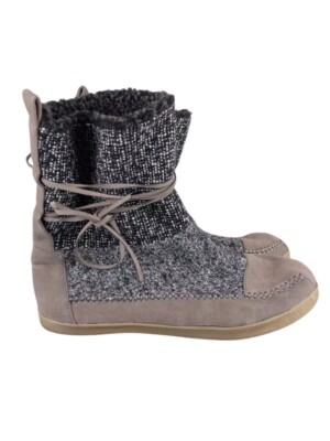 Madden Girl Jackmen Black/White Tweed Boots Lace Tie Booties Size 9 Beige Boho