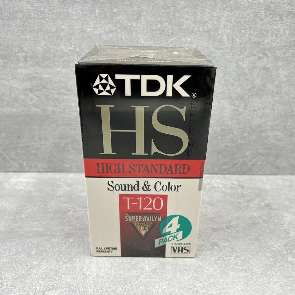 Nuevo en caja Nuevo TDK T-120 Paquete de 4 cintas de video VHS en blanco envueltas selladas de fábrica Foto 2 de 4