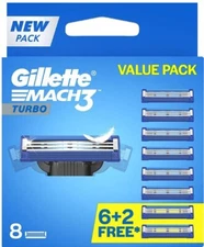 Gillette Mach3 Turbo Razor Blade Refill Cartridges, 8 Count