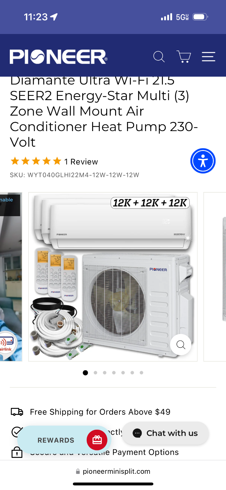 Pioneer 18000 BTU Ductless Mini Split AC with High Efficiency