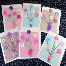 Set of 6 Handmade floral cards, blank, folded, 5"X7"