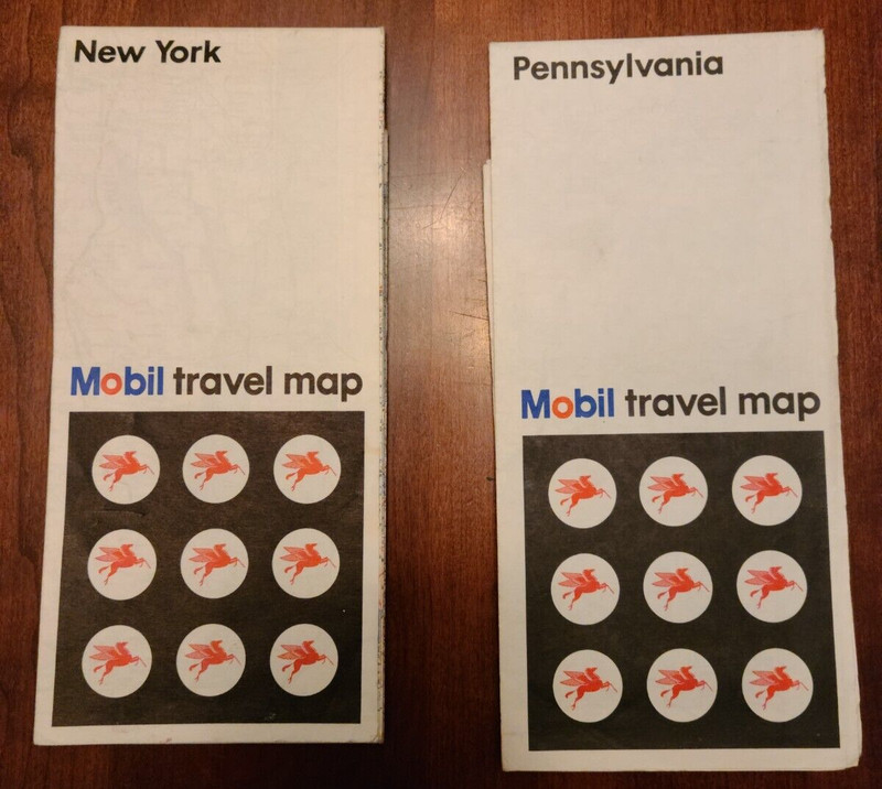 VINTAGE 1969 Mobil Oil Travel Map 2 MAP SET PENNSYLVANIA, NEW YORK