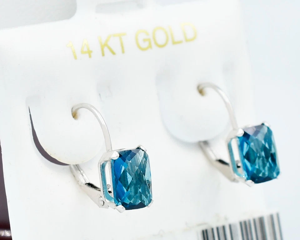 PENDIENTES COLGANTES ORIGINALES DE CIRCÓN AZUL DE 3,64 quilates de oro blanco de 14 k - Valoración gratuita Foto 3 de 4