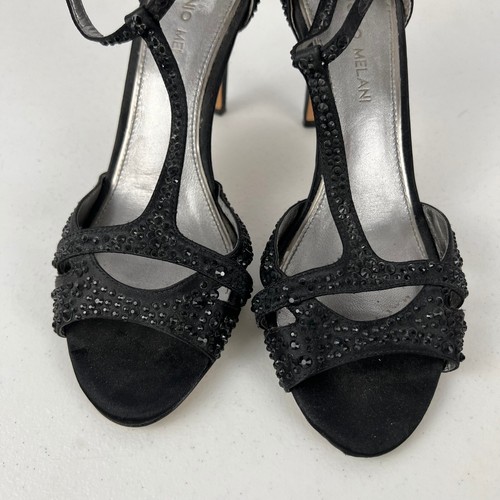 Antonio Melani Ankle Strap Sandal Heels Womens 7M Black Leather Studded Sexy - Picture 4 of 17