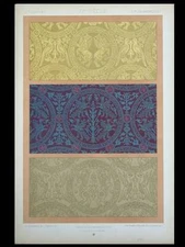 SILKS 11th CENTURY - 1877 LITHOGRAPH - FRANCE, ORNAMENTS, DUPONT-AUBERVILLE
