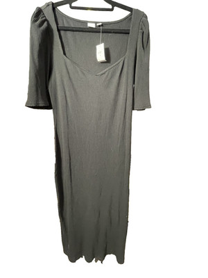 NWT Gap Women's Black Dress Retro Bombshell Sweetheart Neckline Maxi Ribbed M