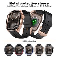 For Apple Watch 11 10 9 8 7 SE 44/45/46mm Silicone Sport Band  Metal Dial Case