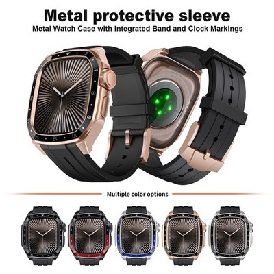 Silikon Armband mit Metall Hülle for Apple Watch 11 10 9 8 7 6 5 4 SE 44/45/46mm