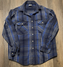 VTG Carhartt Blue Plaid Flannel Work Shirt Men's Missing Size Outdoor Rugged