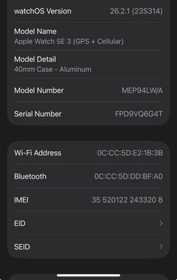 Apple Watch SE 3 (Wifi + LTE) 40MM Midnight Aluminum Case Midnight Sport Band
