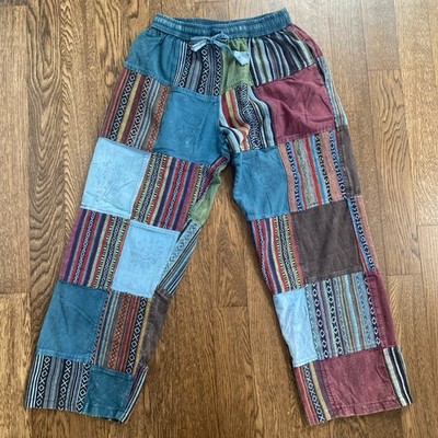 Kathmandu Imports Patchwork Pants Womens One Size Hippie Boho Drawstring Waist