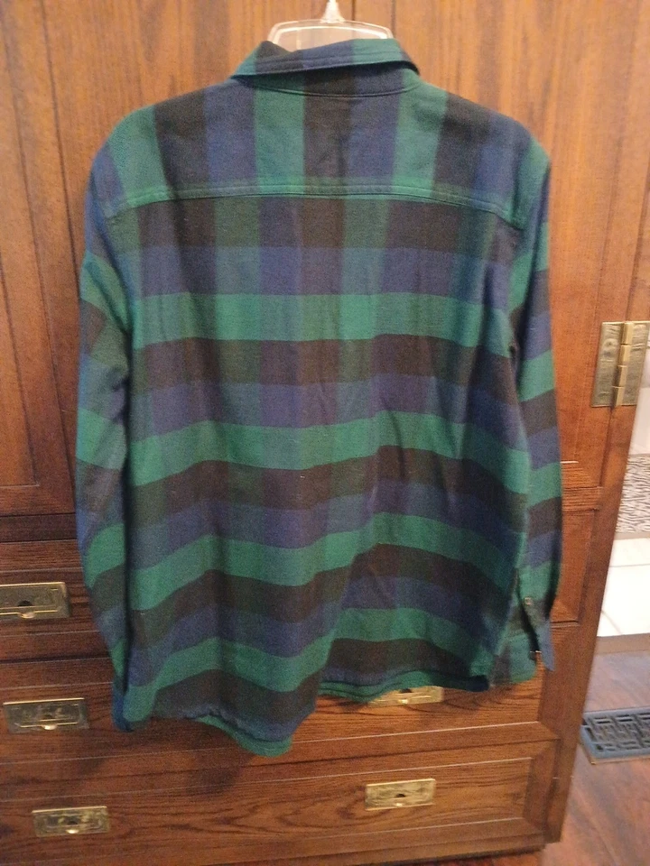 Camisa feminina de flanela Chaps, zíper 3/4, xadrez azul/verde, GRANDE, parte inferior arredondada - Imagem 4 de 4