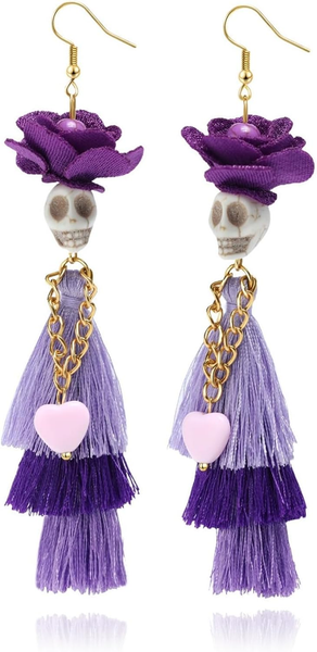 Halloween Ohrringe Damen Dia De Los Muertos KostüM Totenkopf Rosen Ohrringe-image