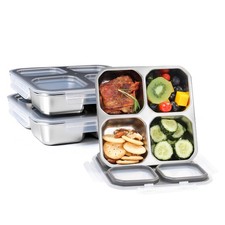 Stainless Steel Snack Containers with Lids 4 Compartment Lunchable Container ...
