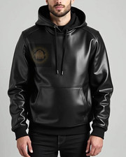Men's Black Premium Leather Hoodie Handmade Genuine Lambskin Leather Jacket 2025