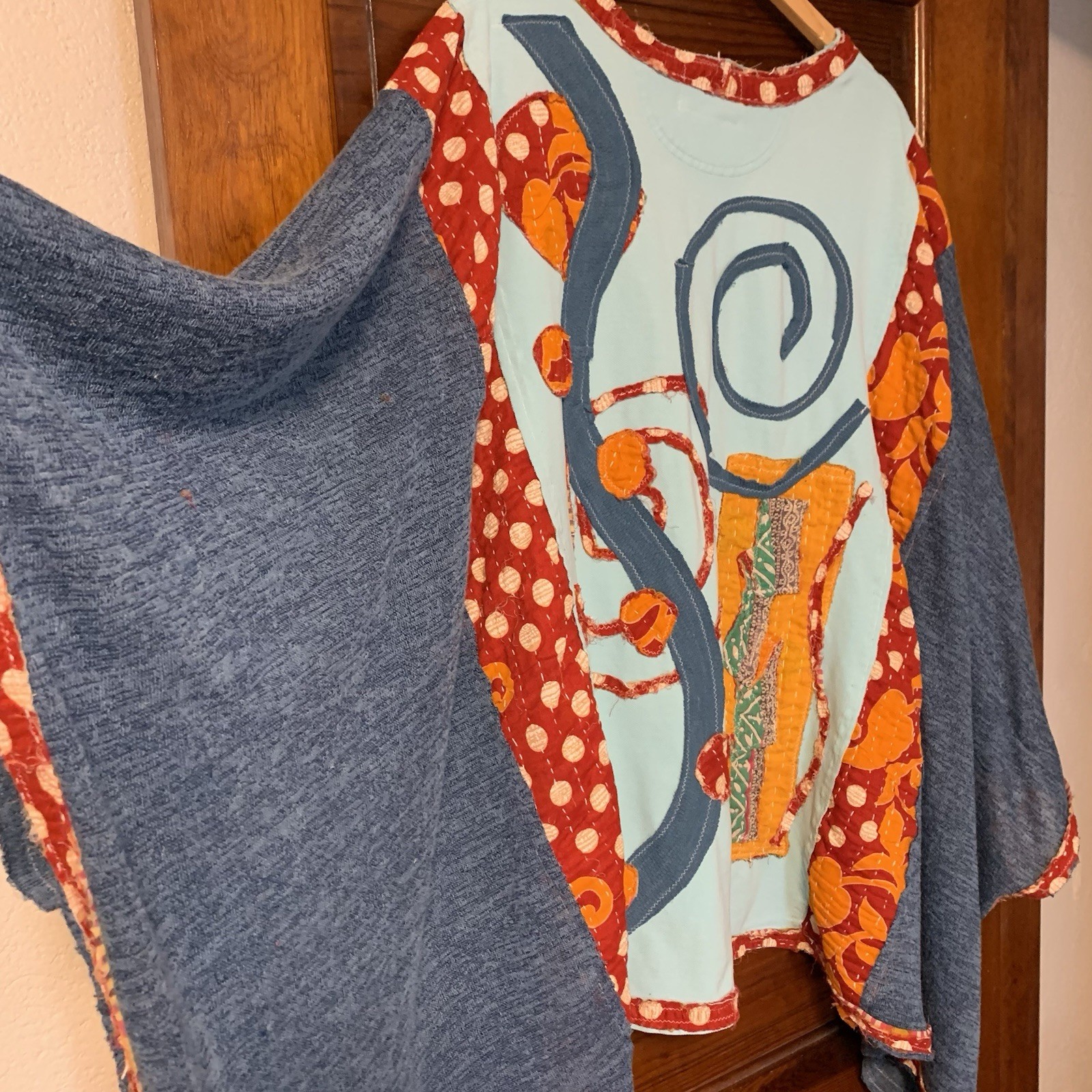 Upcycled Plus Size Poncho Batwing Patchwork Boho … - image 7