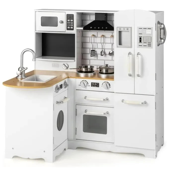 Cuisine d'angle enfant interactive en MDF avec distributeur d'eau sonore dès 3 ans