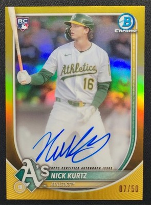 2025 BOWMAN CHROME NICK KURTZ #CRA-NK ROOKIE GOLD /50 AUTO AUTOGRAPH REFRACTOR