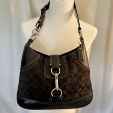 Vintage Coach Hampton Hobo Shoulder Bag Leather Signature C Jacquard Purse 10242