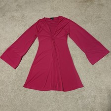 Moda International Womens Bell Sleeve Kimono Dress Hot Pink Twist V-Neck, Sz S