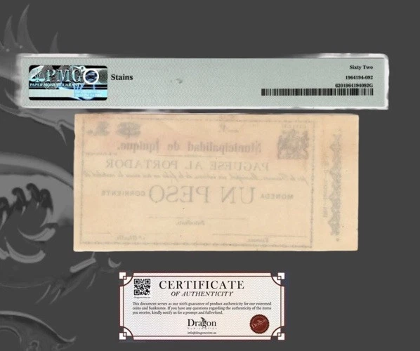 Chile Municipalidad Iquique 1 Peso Remainder 1891 47c.3 Pick Unlisted U62 PMG #3 - Image 4 of 4