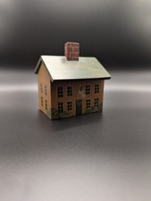 Signed Primitive Americana Wooden House Folk Art 1989