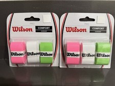 2 X Wilson Pro Overgrip-Comfort 3-Pack Assorted-White/Green/Pink 6 grips total 