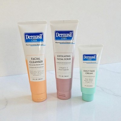 Dermasil Lab Acne Prone Skin Care 3 Steps Cleanser 5oz, Scrub 5oz, Cream 2oz NEW
