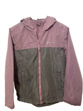 Eddie Bauer Windbreaker Girls M 10/12 Purple Hooded Full Zip Lined Lightweight