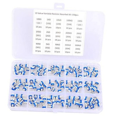 150 Pcs 15 Value 100 ohm- 2M ohm Trimpot Variable Resistor 6mm Potentiometer