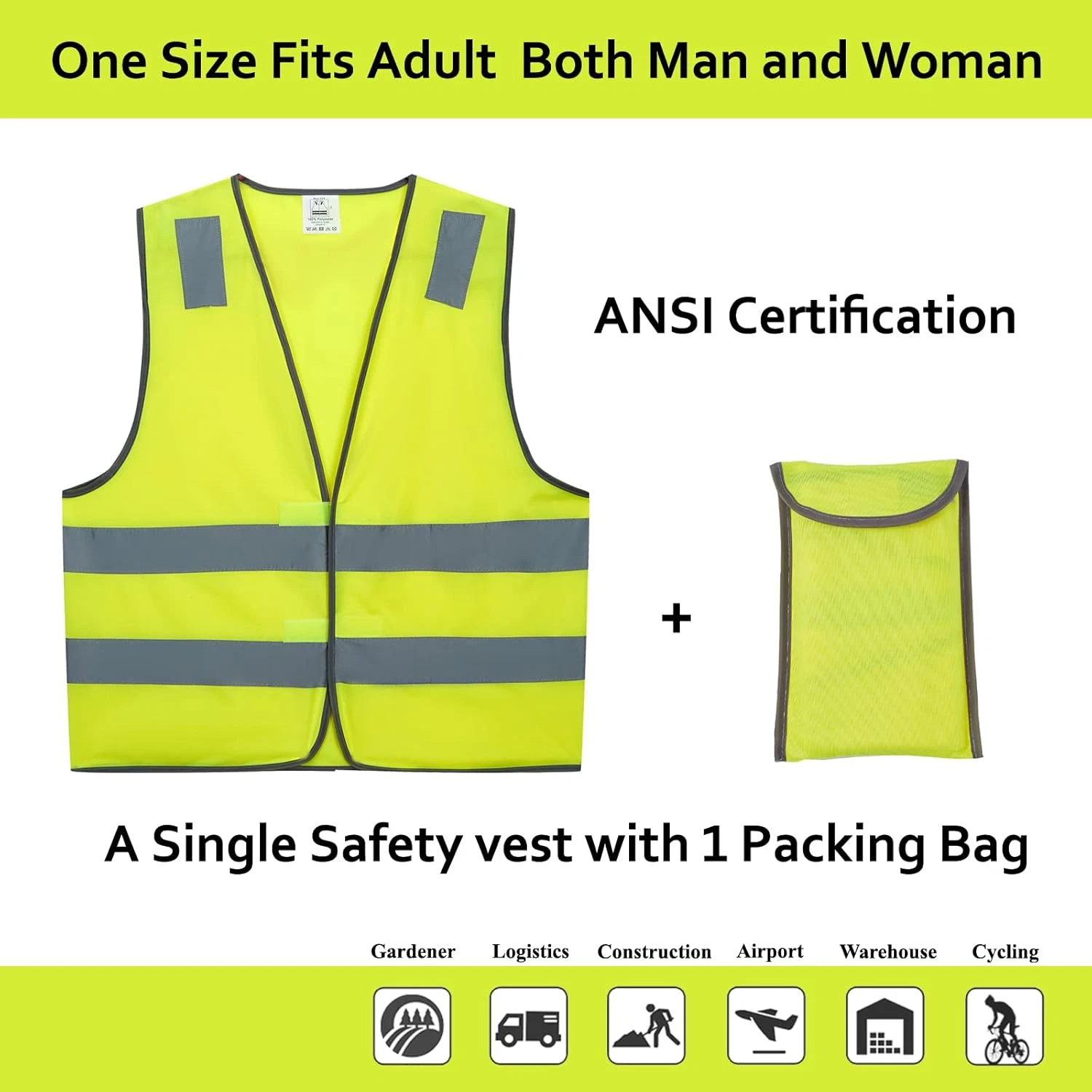 Safety Vests 10 Pack - Yellow Reflective High Visibility Construction ANSI image 2