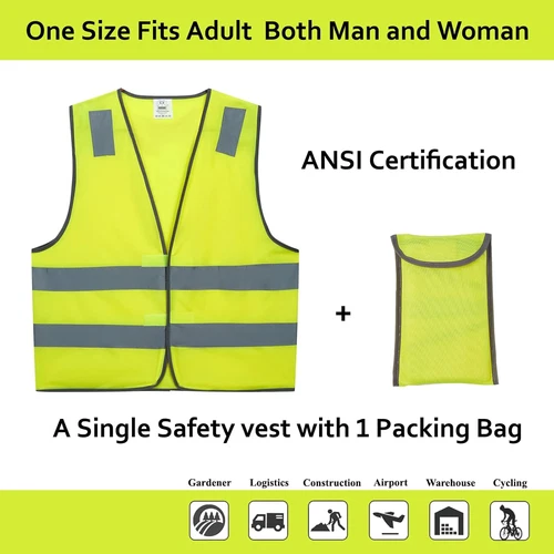 Safety Vests 10 Pack - Yellow Reflective High Visibility Construction ANSI image 2