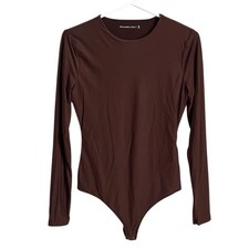 Abercrombie Brown Bodysuit Medium Long Sleeve Crew Neck Soft Neutral Normcore