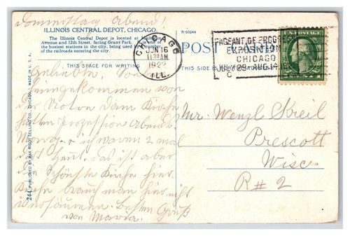 Illinois Central Railroad Depot Chicago IL 1922 WB Postcard D20 - Picture 2 of 2