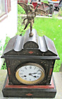 <!--F#f_0-->ANTIQUE ORNATE BLACK STONE PENDULUM MANTEL CLOCK,FOR REPAIR, CHIME SPRING BAD<!--F/-->
