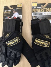 2-NUEVO CON ETIQUETAS-2024Franklin Powerstrap Infinite Series Guantes de Bateo Adultos Negro Dorado XL